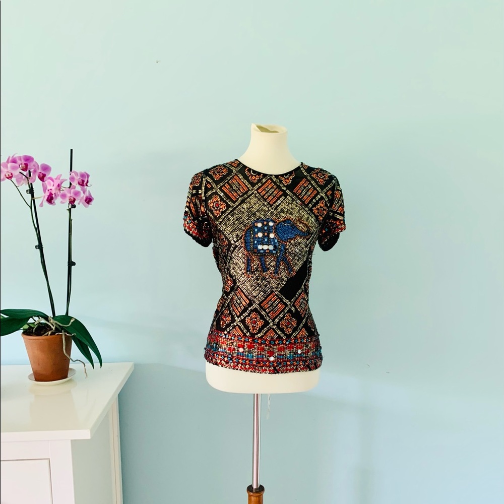 Calypso St Barth Hand Sewn Sequin Elephant 🐘Tee M